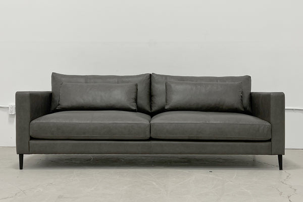 BERLIN Leather Sofa in Sundance Grey (Step IV) Black  Feather Soft 90"
