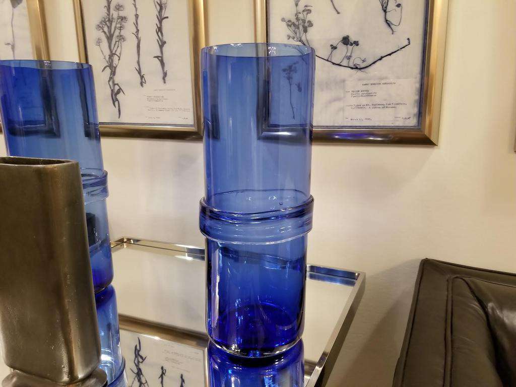 Blue Glass Vase 16” x 6”-furniture stores regina-Hunters Furniture