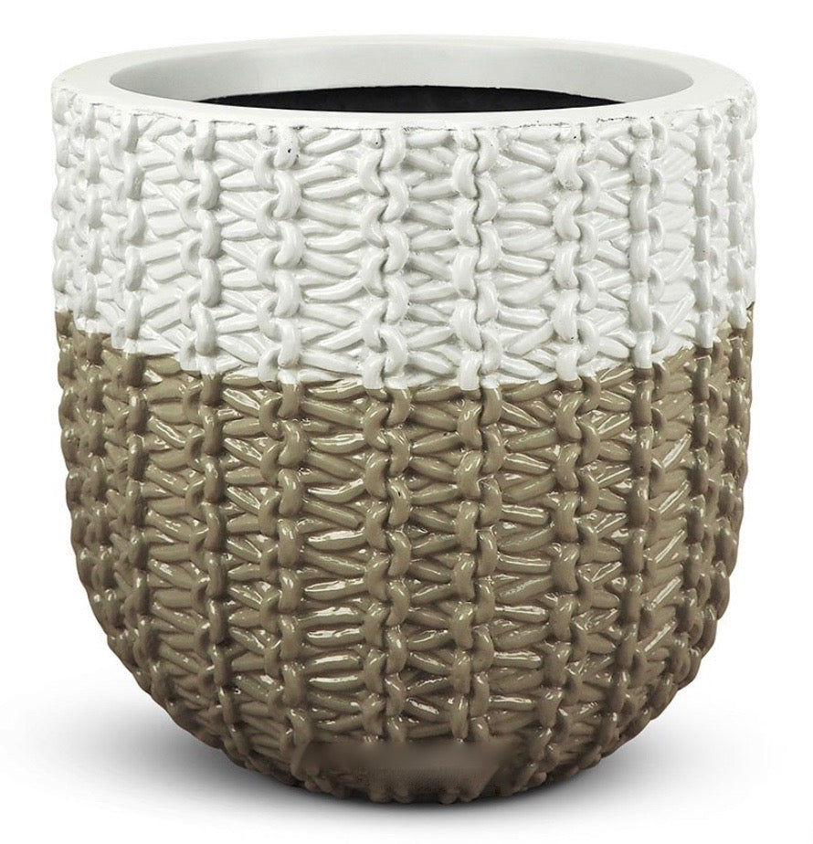 Potted Knotted White/Bronze Basket 15x15x15-furniture stores regina-Hunters Furniture