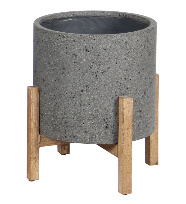 N388 Round Grey Stone/Wood - 19" Planter-furniture stores regina-Hunters Furniture