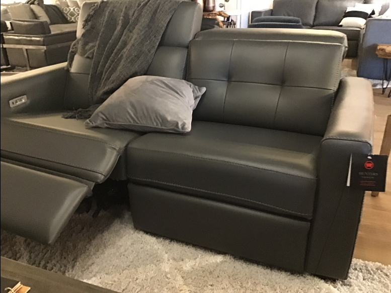 SYDNEY LEATHER DOUBLE RECLINING SOFA SMALL ARM in ILLUSION CHARCOAL (049-30) SHALLOW SEATING 20'' MOTORIZED SEAT W USB PORTS LG08 CHARCOAL (074) 72X40X33/40-furniture stores regina-Hunters Furniture