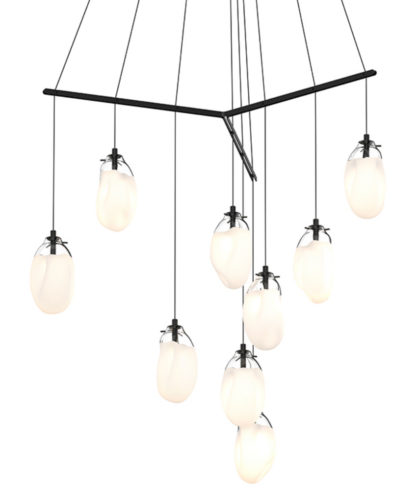 Liquid 9-Light Tri-Spreader LED Pendant Satin Black w/Poured White Glass-furniture stores regina-Hunters Furniture