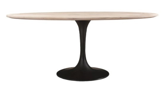 (Item Discontinued) LM1014 Oval Dining Table with Metal Base - White Wash