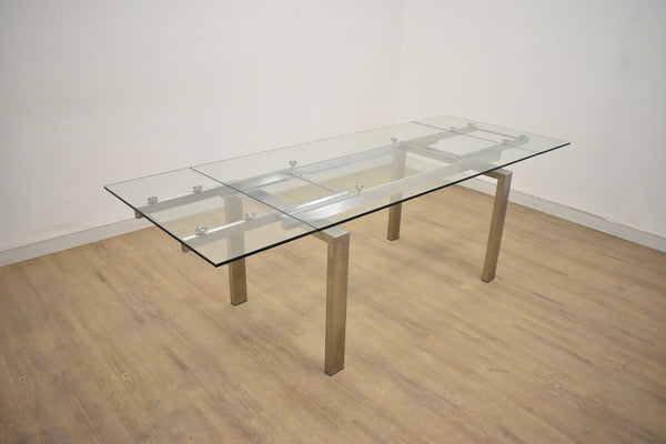 POINT GREY 63-95" Extension Dining Table Brushed Stainless Steel & Glass