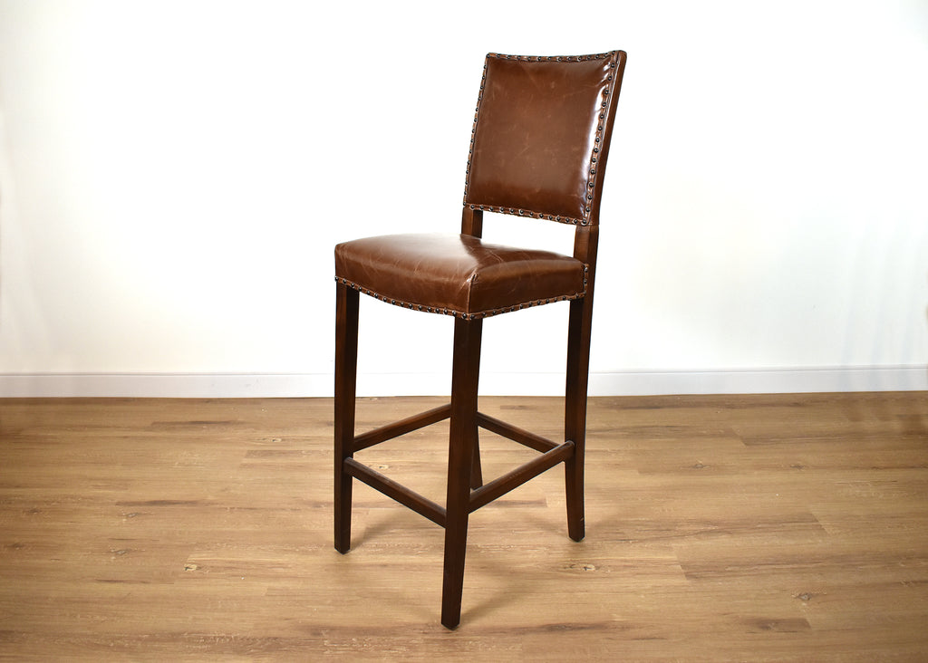 (Item Discontinued) CLAY ANTIQUE BROWN LEATHER COUNTER STOOL (1 Left)