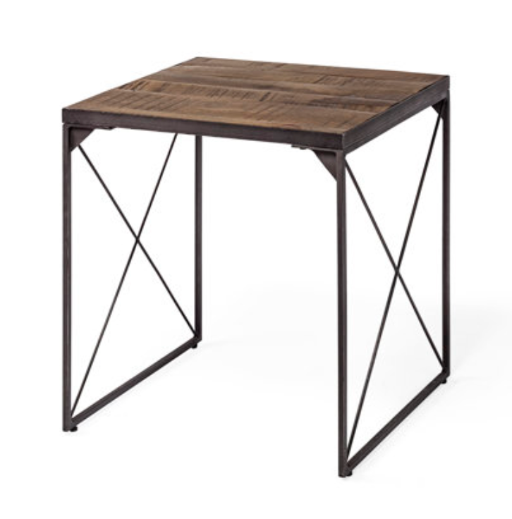 Trestman II 24" x 22.5" Square Top Medium Brown Wood and Iron Cross Braced End/Side Table-furniture stores regina-Hunters Furniture