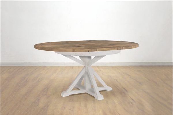 MARSEILLE 47/63" Round Extension Dining Table NATURAL/ANTIQUE WHITE