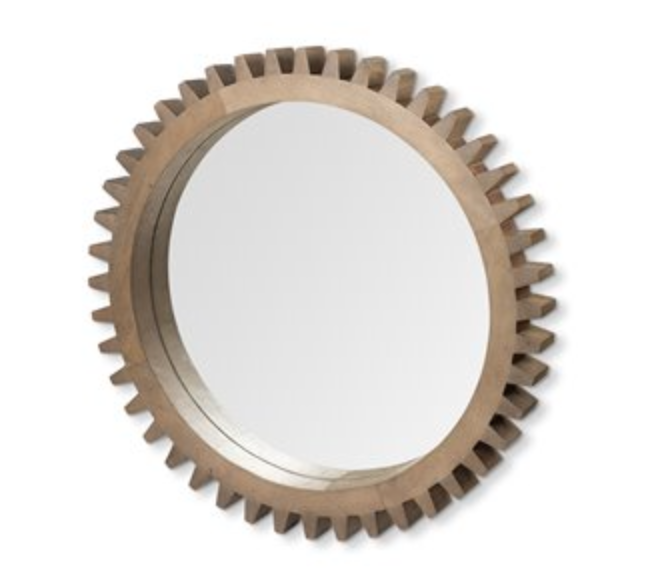 EM1180 Cog 35" Round Brown Wood Frame Mirror