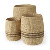 EM1227 19.7L x 19.7W x 23.6H (Set of 3) Light Brown and Medium Brown Striped Seagrass Round Basket