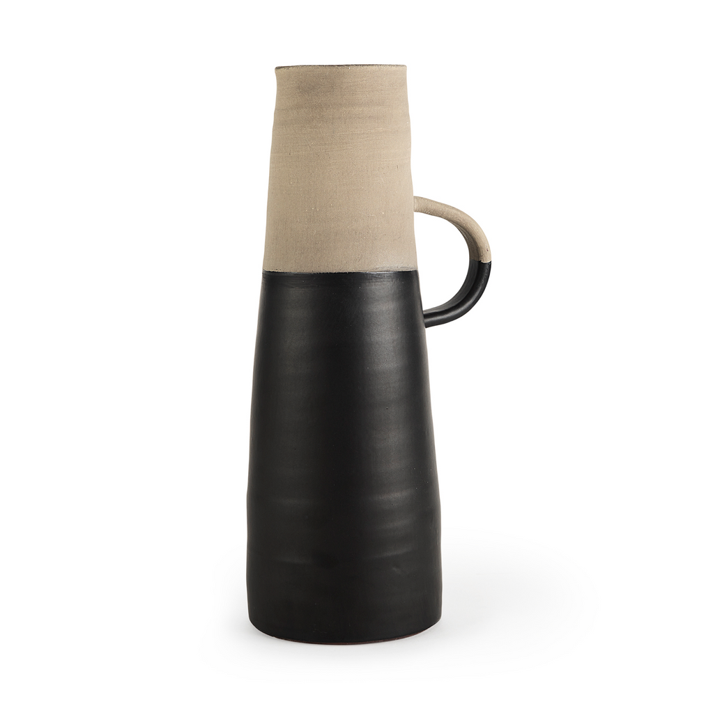 EM1218 III Large Two-Toned Black/Natural Ceramic Jug
