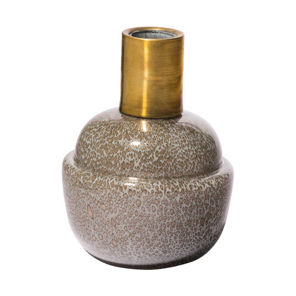 (Item Discontinued) EM1116 Short Brown/Gold Spotted Gourd Style Vase