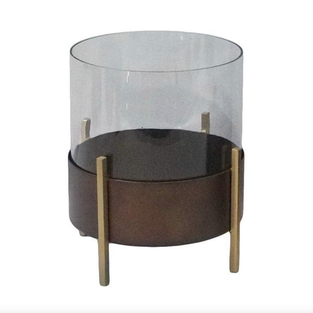 (Item Discontinued) N375 Glass Metal   -   Large Candle Holder