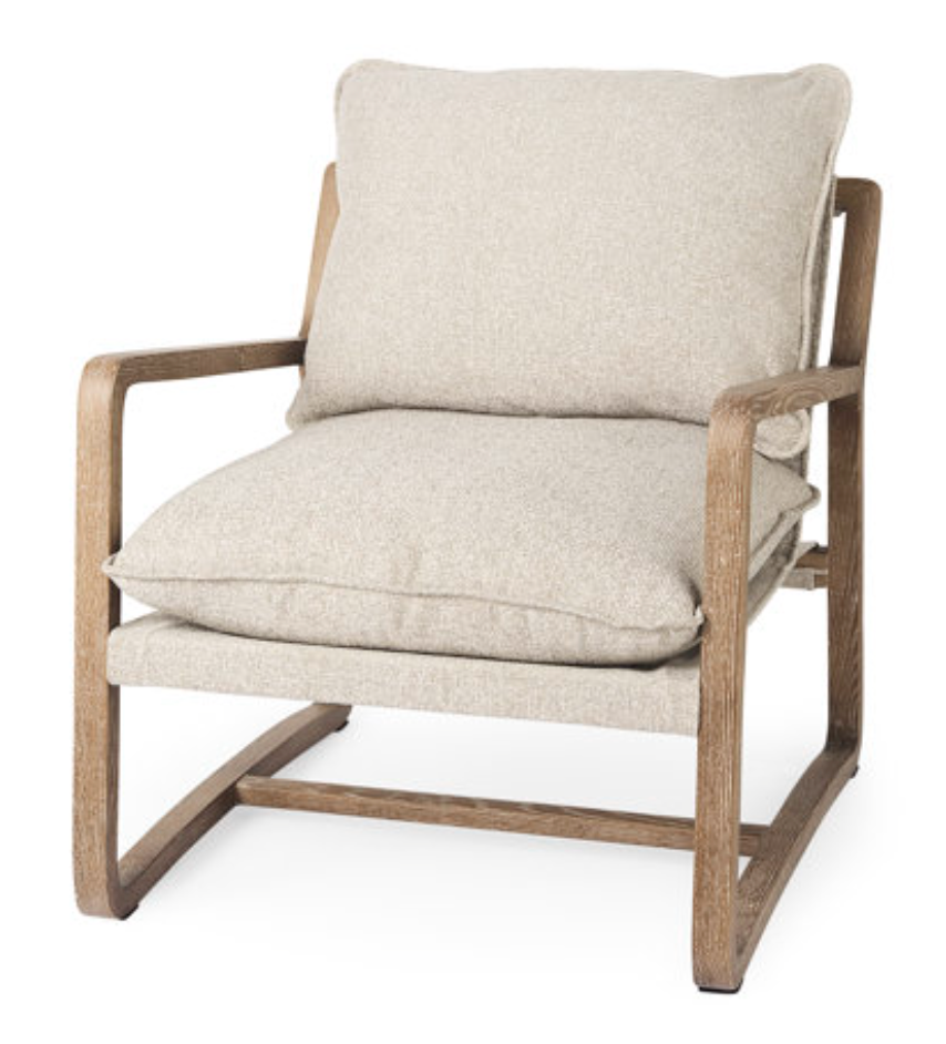 EM1291 Light Brown Wood W/ Beige Fabric Accent Chair 28"