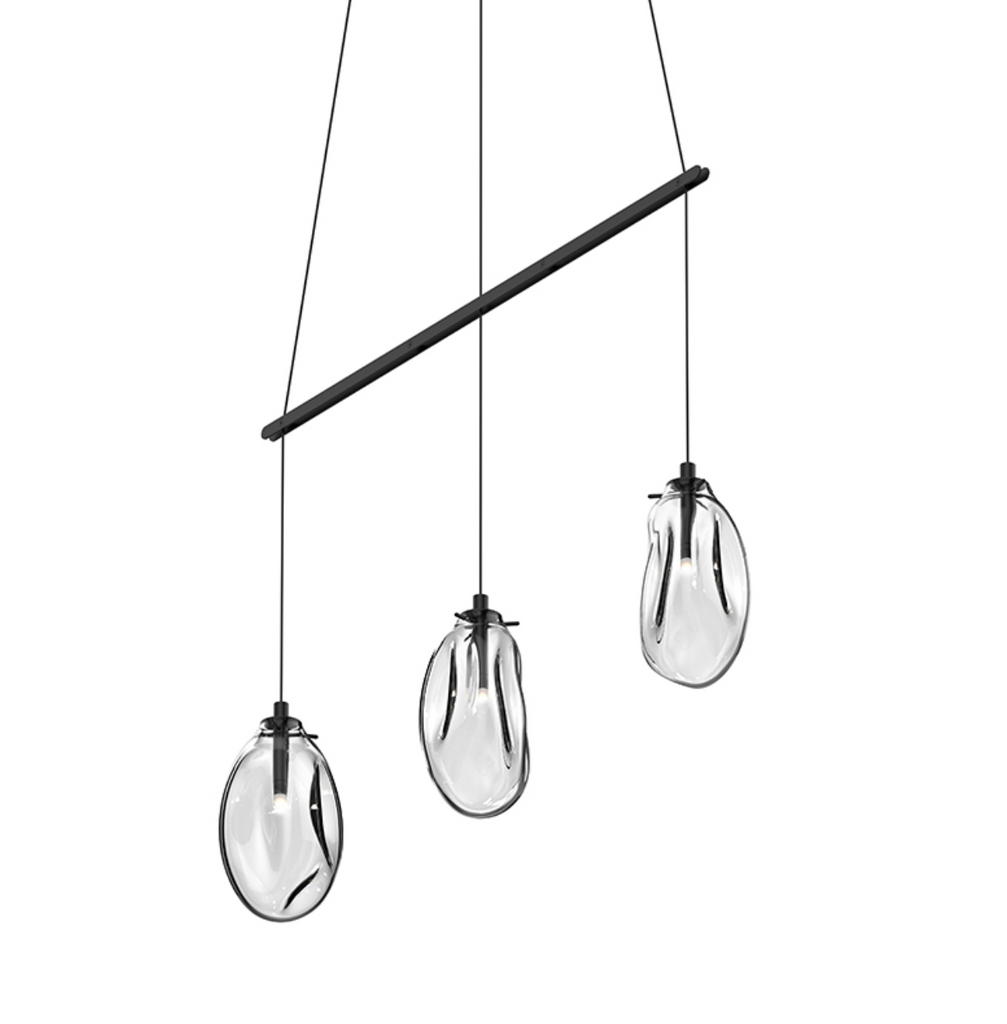 Liquid 3-Light Linear Spreader LED Pendant Satin Black w/Clear Glass-furniture stores regina-Hunters Furniture