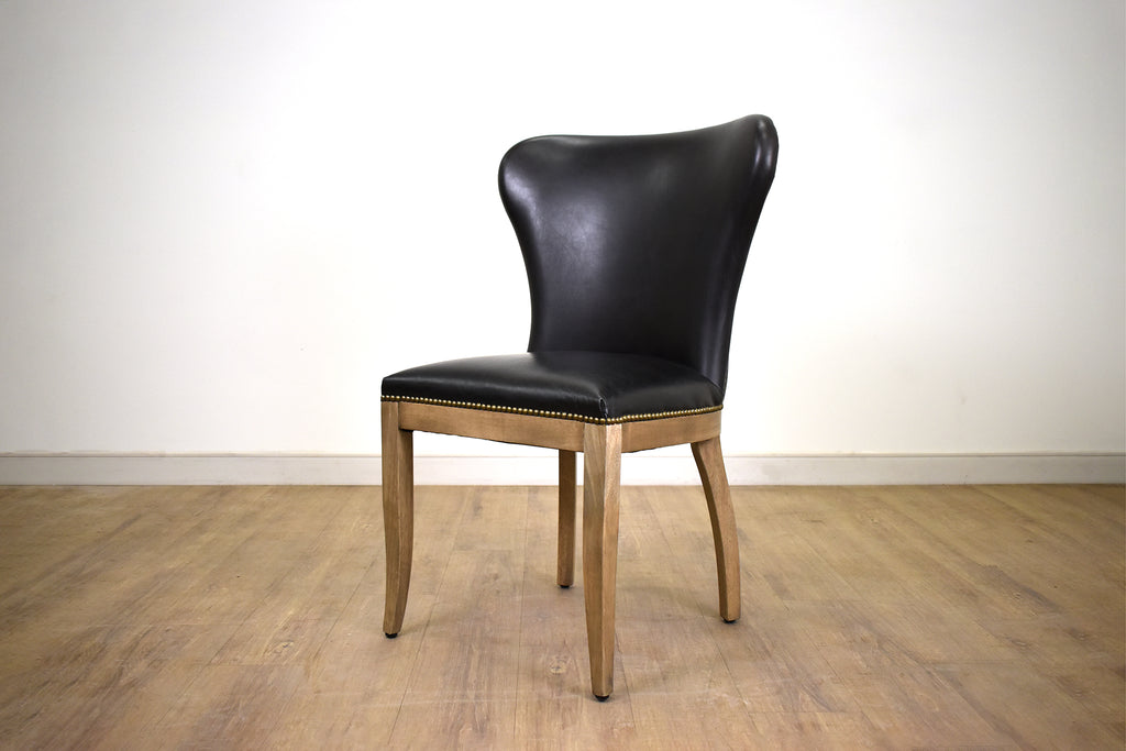 (Item Discontinued) NOTTINGHAM Black Leather - Wing Back Dining Chair