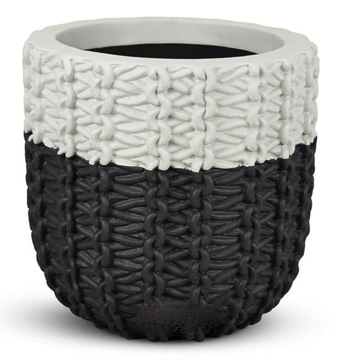 Potted Knotted White/Black Basket 19x19x19-furniture stores regina-Hunters Furniture