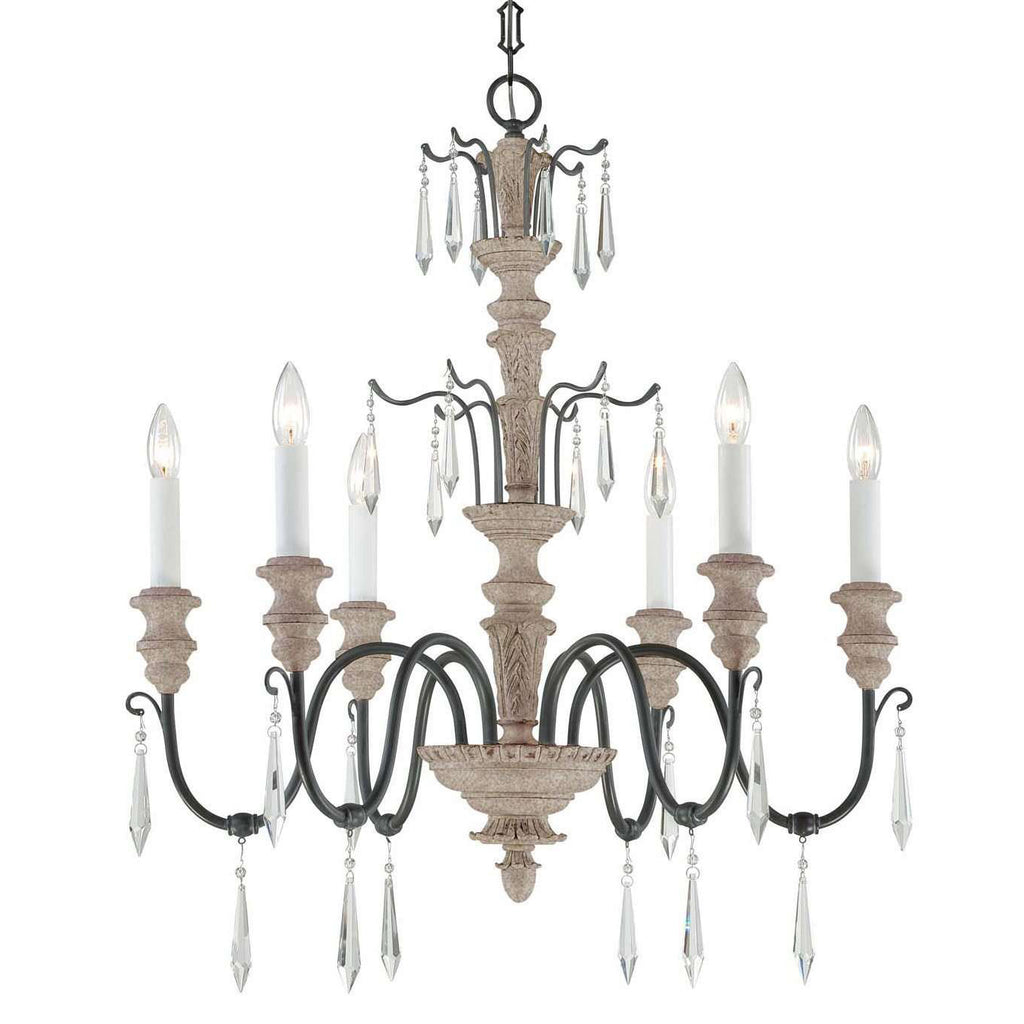 (Item Discontinued) Madeliane 6 Light Chandelier Distressed White Wood and Iron